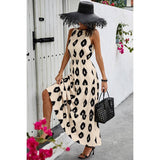 Sleeveless Printed Elastic Waist Ruffle Full Dress - MVTFASHION.COM