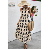 Sleeveless Printed Elastic Waist Ruffle Full Dress - MVTFASHION.COM