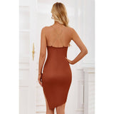 Sleeveless Ruched Bodycon Cross Back Dress - MVTFASHION.COM