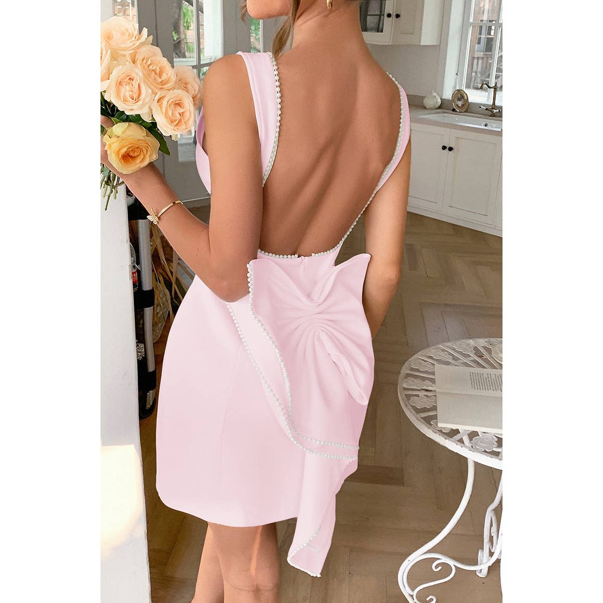 Sleeveless Ruffle Bowknot Back Fit Mini Dress - MVTFASHION.COM