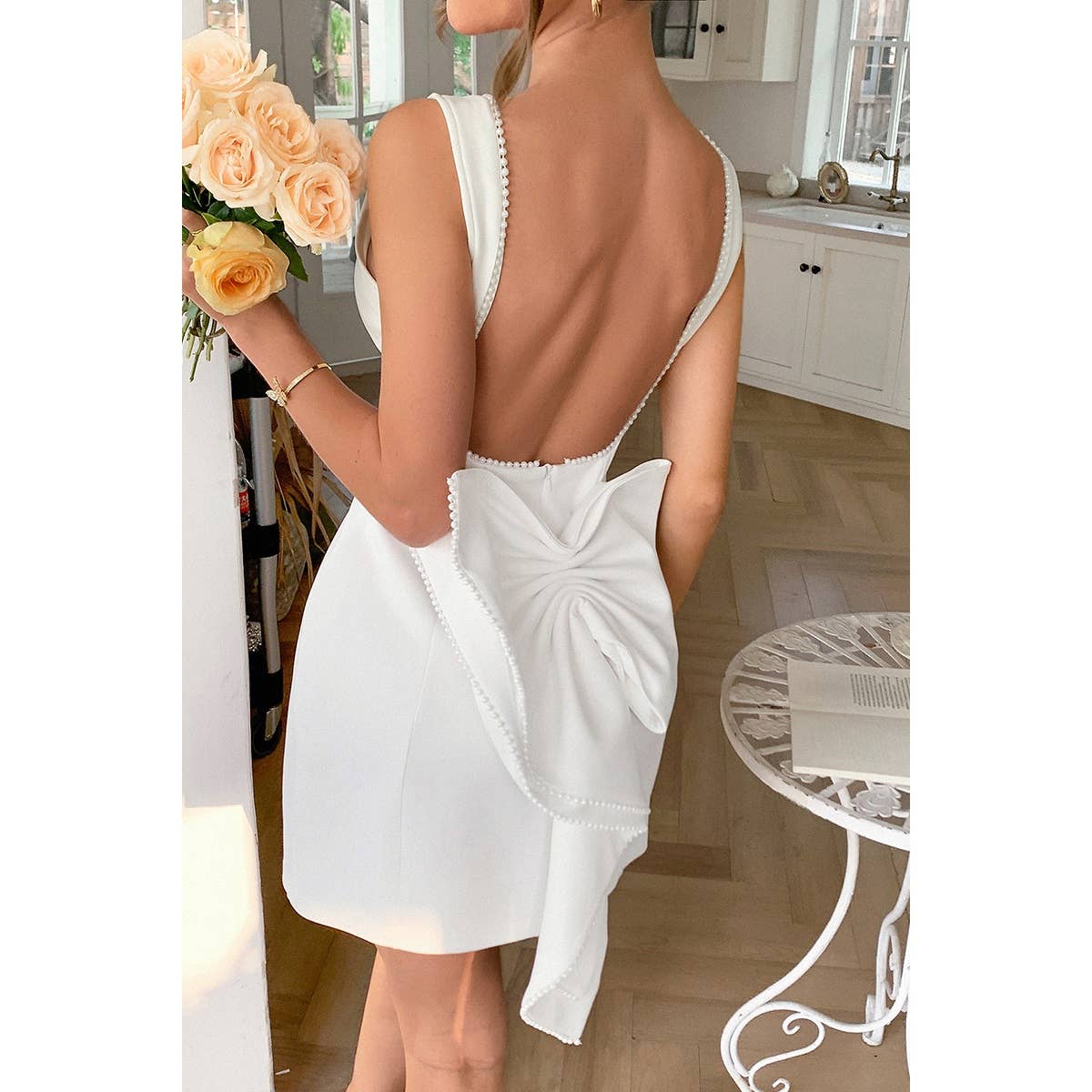 Sleeveless Ruffle Bowknot Back Fit Mini Dress - MVTFASHION.COM