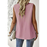 Sleeveless Solid Pockerts Button Front Open Suit - MVTFASHION.COM