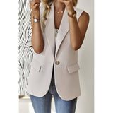 Sleeveless Solid Pockerts Button Front Open Suit - MVTFASHION.COM