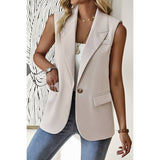 Sleeveless Solid Pockerts Button Front Open Suit - MVTFASHION.COM