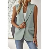 Sleeveless Solid Pockerts Button Front Open Suit - MVTFASHION.COM