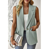 Sleeveless Solid Pockerts Button Front Open Suit - MVTFASHION.COM