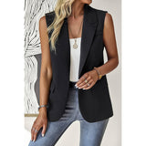 Sleeveless Solid Pockerts Button Front Open Suit - MVTFASHION.COM