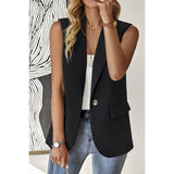 Sleeveless Solid Pockerts Button Front Open Suit - MVTFASHION.COM