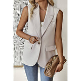 Sleeveless Solid Pockerts Button Front Open Suit - MVTFASHION.COM