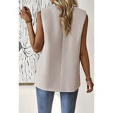 Sleeveless Solid Pockerts Button Front Open Suit - MVTFASHION.COM