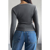 Slim Fit V Neck Half Button Long Sleeve Henley Top - MVTFASHION.COM