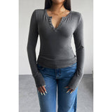 Slim Fit V Neck Half Button Long Sleeve Henley Top - MVTFASHION.COM