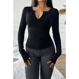 Slim Fit V Neck Half Button Long Sleeve Henley Top - MVTFASHION.COM