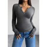 Slim Fit V Neck Half Button Long Sleeve Henley Top - MVTFASHION.COM