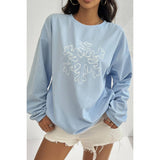 Snowflake Drop Shoulder Round Neck Loose Hoodie - MVTFASHION.COM