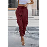 Soild Pockets Ruffle Slip Sport Pant - MVTFASHION.COM