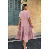 Solid A Line Ruffle Hem Color Block Dress - MVTFASHION.COM