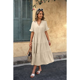 Solid A Line Ruffle Hem Color Block Dress - MVTFASHION.COM