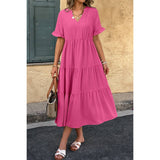 Solid A Line Ruffle Hem Color Block Dress - MVTFASHION.COM