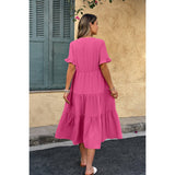 Solid A Line Ruffle Hem Color Block Dress - MVTFASHION.COM