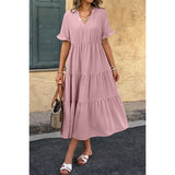 Solid A Line Ruffle Hem Color Block Dress - MVTFASHION.COM