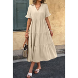 Solid A Line Ruffle Hem Color Block Dress - MVTFASHION.COM