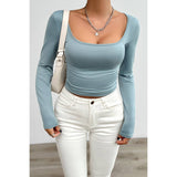 Solid Bodycon Square Neck Long Sleeves Top - MVTFASHION.COM