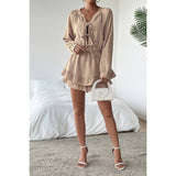 Solid Bowknot Strap Ruffled Hem Layered Dress - MVTFASHION.COM