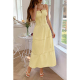 Solid Button Decor Pintuck Eyelet Shirred Dress - MVTFASHION.COM