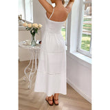 Solid Button Decor Pintuck Eyelet Shirred Dress - MVTFASHION.COM