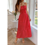 Solid Button Decor Pintuck Eyelet Shirred Dress - MVTFASHION.COM