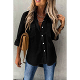 Solid Button Up Pockets Long Sleeves Blouse - MVTFASHION.COM