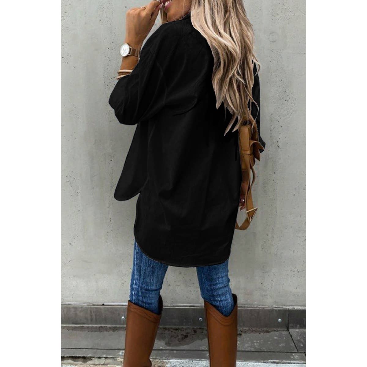 Solid Button Up Pockets Long Sleeves Blouse - MVTFASHION.COM