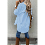 Solid Button Up Pockets Long Sleeves Blouse - MVTFASHION.COM