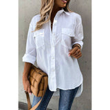 Solid Button Up Pockets Long Sleeves Blouse - MVTFASHION.COM