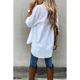 Solid Button Up Pockets Long Sleeves Blouse - MVTFASHION.COM