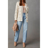 Solid cable knit button down hollow knit cardigan - MVTFASHION.COM