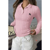 Solid Cable Knit Long Sleeve Fit Sweater - MVTFASHION.COM