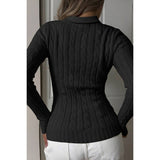 Solid Cable Knit Long Sleeve Fit Sweater - MVTFASHION.COM