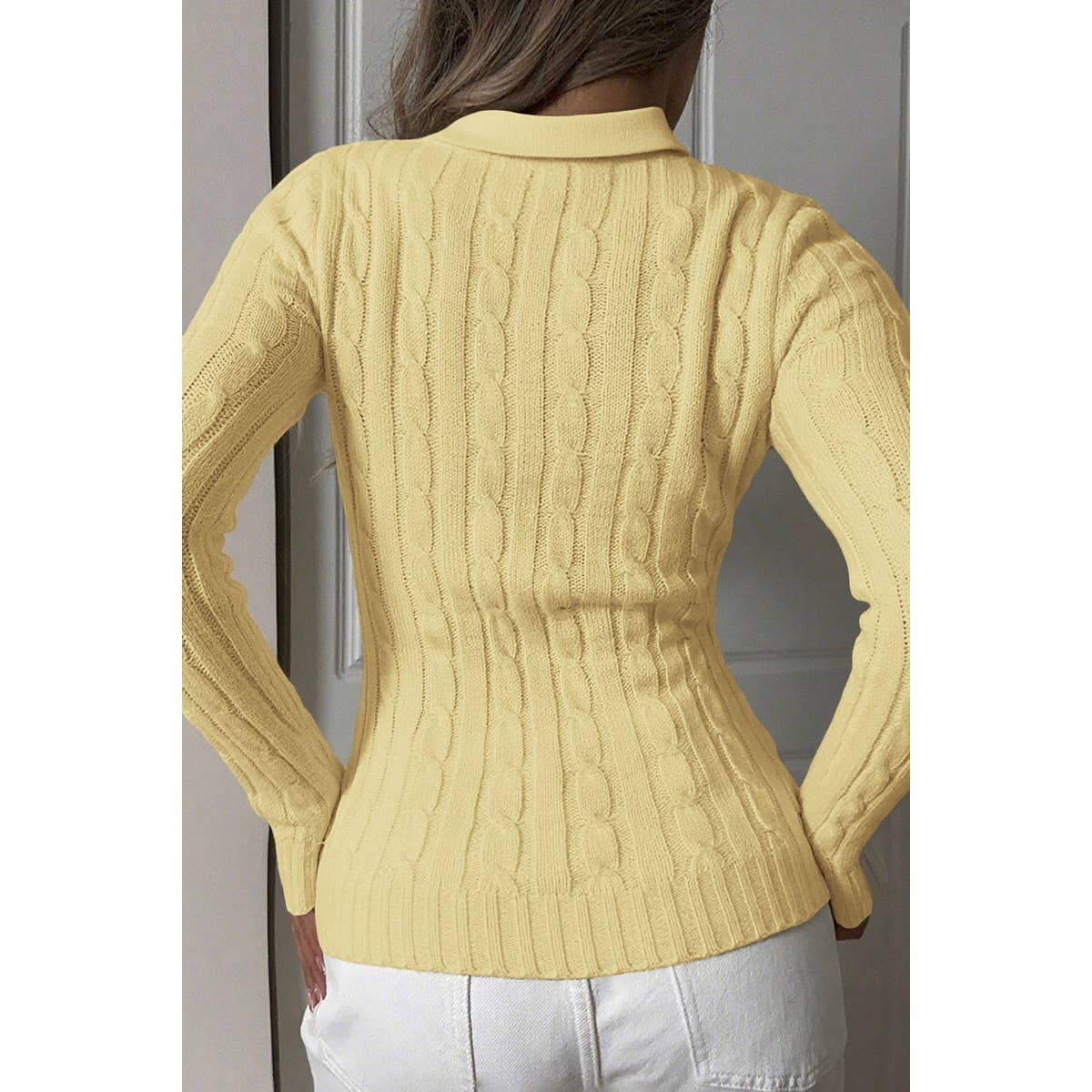 Solid Cable Knit Long Sleeve Fit Sweater - MVTFASHION.COM