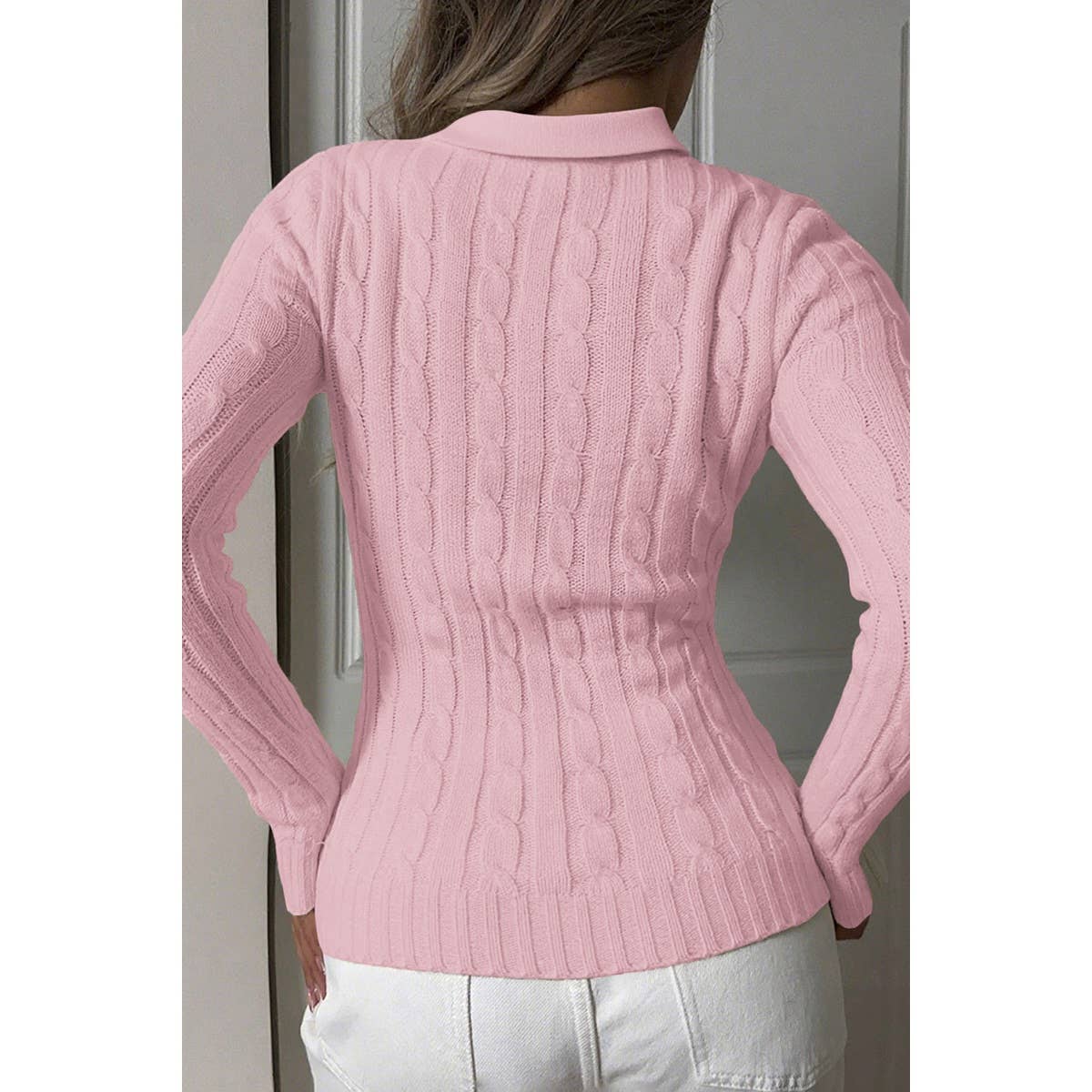 Solid Cable Knit Long Sleeve Fit Sweater - MVTFASHION.COM