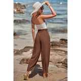 Solid Casual Belt Chiffon Elastic Waist Pants - MVTFASHION.COM