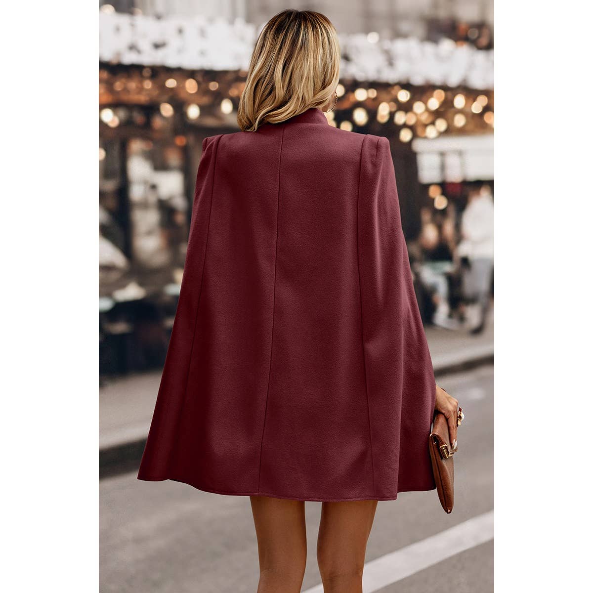 Solid Cloak Sleeve Double Breasted Cape Coat - MVTFASHION.COM