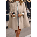 Solid Cloak Sleeve Double Breasted Cape Coat - MVTFASHION.COM