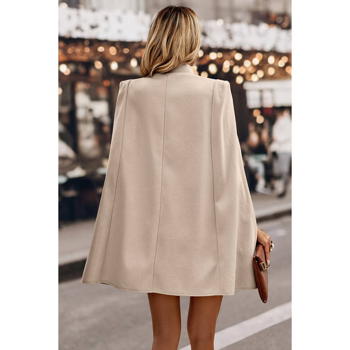 Solid Cloak Sleeve Double Breasted Cape Coat - MVTFASHION.COM