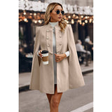 Solid Cloak Sleeve Double Breasted Cape Coat - MVTFASHION.COM
