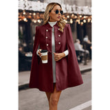 Solid Cloak Sleeve Double Breasted Cape Coat - MVTFASHION.COM