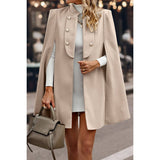 Solid Cloak Sleeve Double Breasted Cape Coat - MVTFASHION.COM