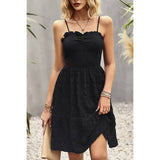 Solid Color Block Ruched Hem Ruffle Sleeveless Dress - MVTFASHION.COM