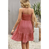 Solid Color Block Ruched Hem Ruffle Sleeveless Dress - MVTFASHION.COM